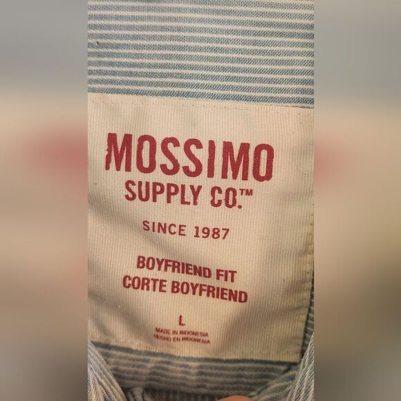 Mossimo Sypply Co Boyfriend Fit L Striped BlueWhite Lslv 100%Lyocell Women Shirt - Picture 2 of 8
